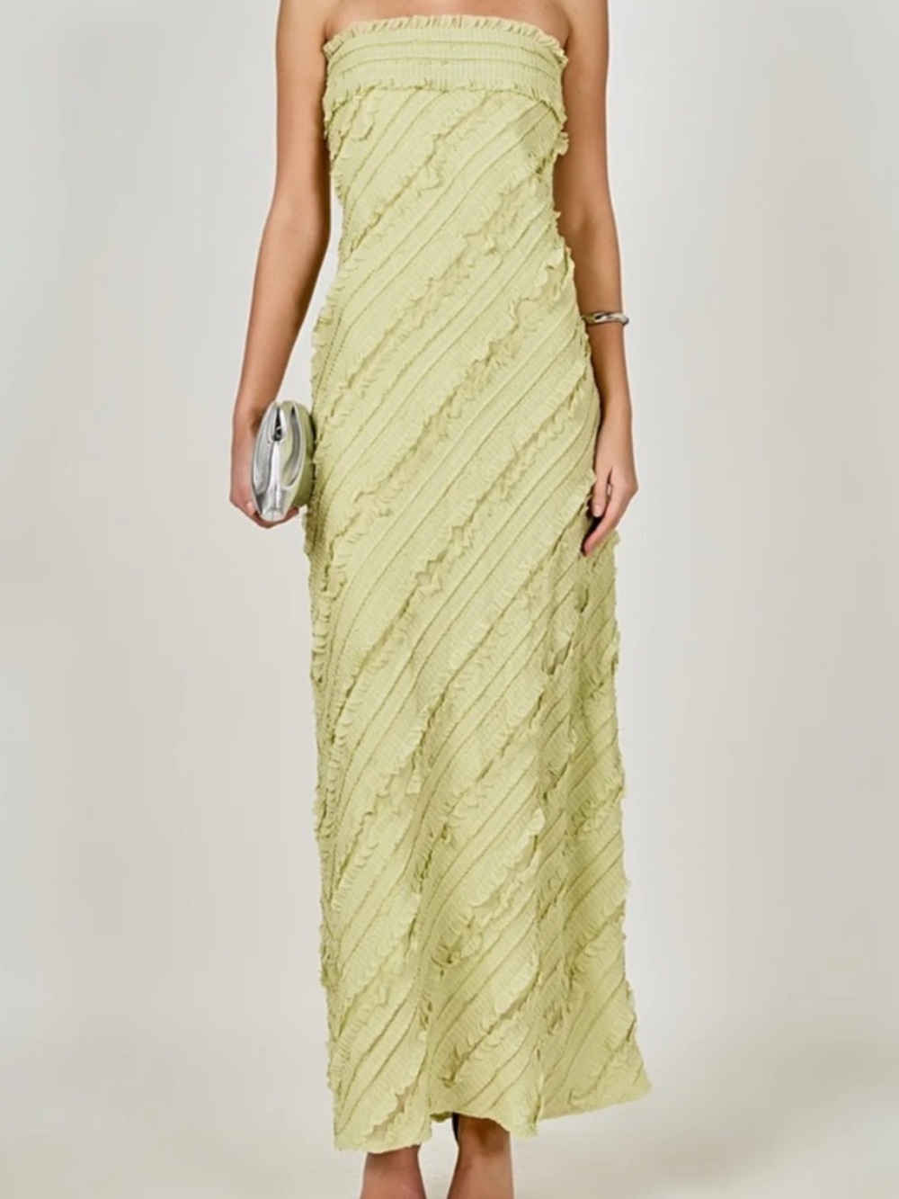 Endless Rose Strapless Ruffles Maxi Dress - Pistachio